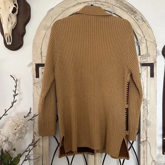 Vintage 90s Western Genuine Leather Patchwork and Knit Cardigan Sweater - Picture 6 of 6